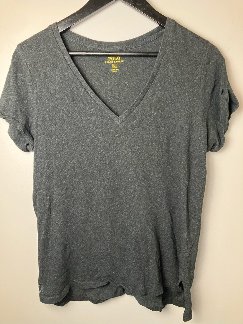 Polo by Ralph Lauren Women's Dark Gray V-Neck Short Sleeve Tee 100% Cotton Sz M